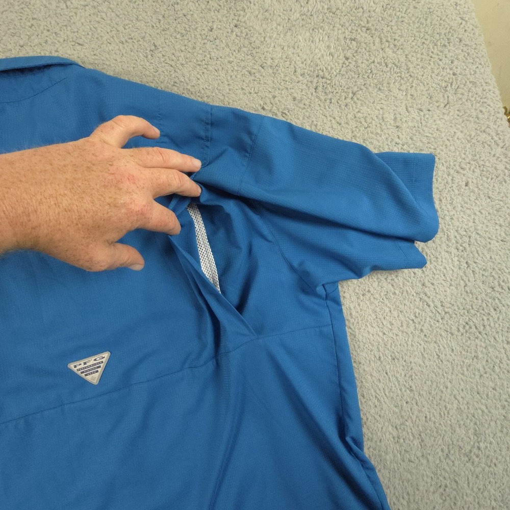 Columbia Tamiami PFG Shirt Mens XL Blue Short Sleeve Vented Hiking Fishing - Picture 12 of 15